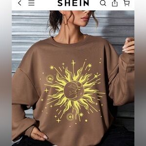 🎁Like New SHEIN EZ Wear Sun & Moon Polyester Brown L/S Sweatshirt- Large (8-10)
